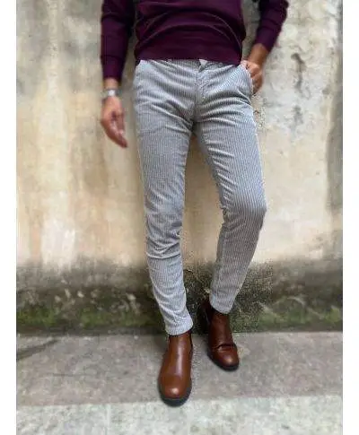 Pantaloni uomo in velluto - Grigio perla - Paul Miranda