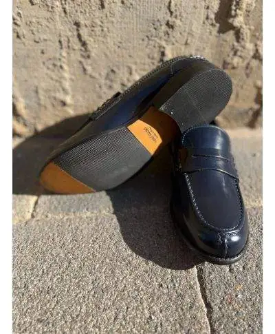 Mocassini uomo, college - Blu - Vera pelle