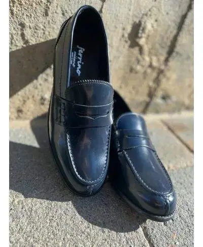 Mocassini uomo, college - Blu - Vera pelle