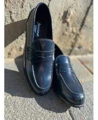 Mocassini uomo, college - Blu - Vera pelle