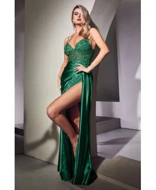 Vestito elegante, in raso - Verde - Spacco - Vestiti eleganti - Gogolfun.it