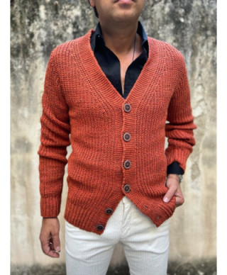 Cardigan uomo, con bottoni - Color ruggine