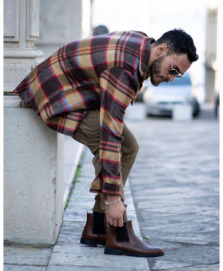 Camicia uomo a quadri - Beige e marrone