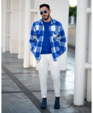 Camicia uomo, a quadri - Bianca e azzurra