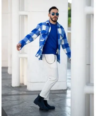 Camicia uomo, a quadri - Bianca e azzurra