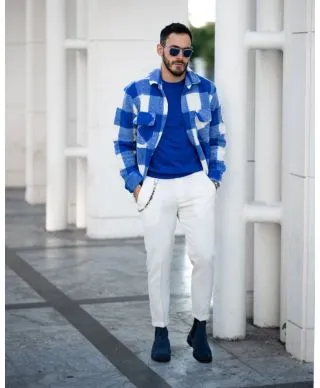 Camicia uomo, a quadri - Bianca e azzurra