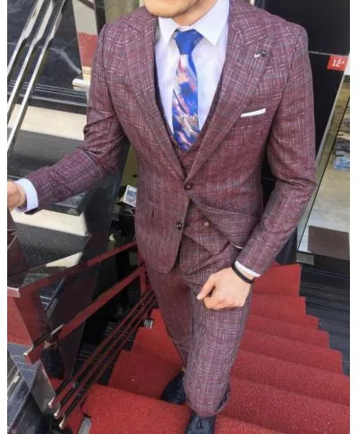 Abito elegante, bordeaux - Con gilet