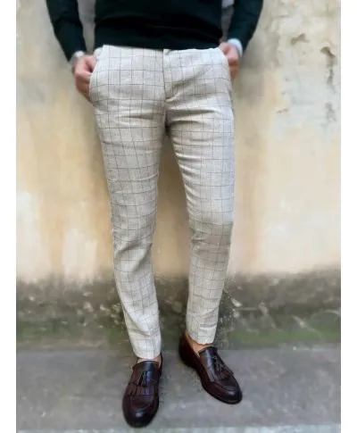 Pantaloni uomo beige, a quadri - Paul Miranda