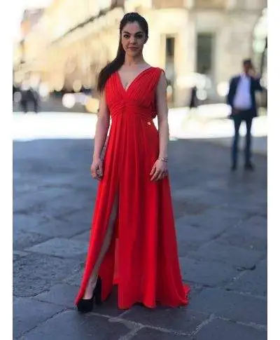 Abito lungo corallo - Elegante - Tuwe