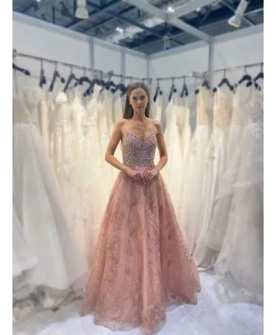 Vestito lungo elegante - Rosa - Corpetto Swarowski - Palma