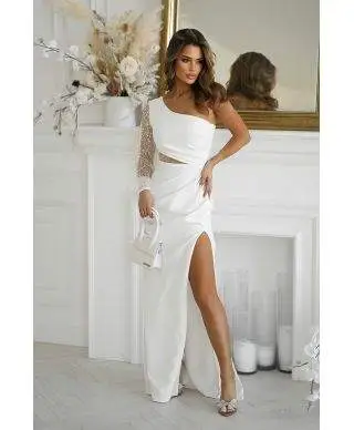 Abito bianco elegante monospalla - Sposa - Abiti da sposa, matrimonio civile, cambio d'abito - Gogolfun.it