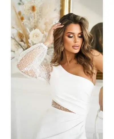 Abito bianco elegante monospalla - Sposa - Abiti da sposa, matrimonio civile, cambio d'abito - Gogolfun.it