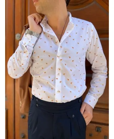 Camicia uomo - Bianca - Fantasia cammello - Paul Miranda