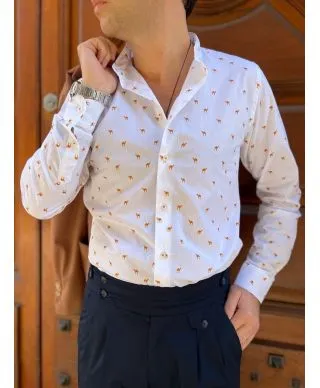 Camicia uomo - Bianca - Fantasia cammello - Paul Miranda