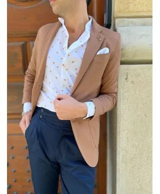 Camicia uomo - Bianca - Fantasia cammello - Paul Miranda