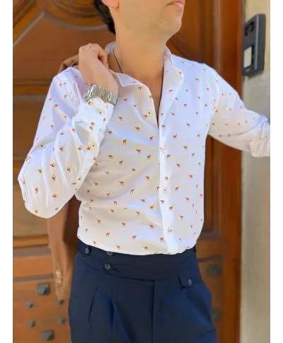 Camicia uomo - Bianca - Fantasia cammello - Paul Miranda