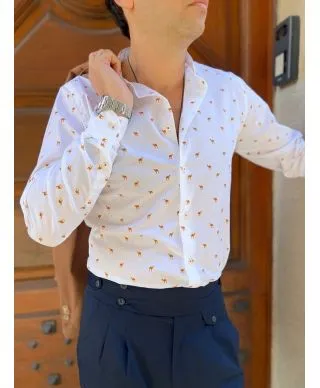Camicia uomo - Bianca - Fantasia cammello - Paul Miranda
