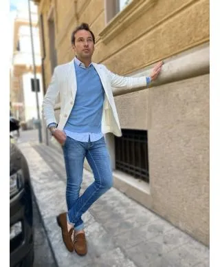 Maglione uomo - In cotone - Girocollo - Azzurro