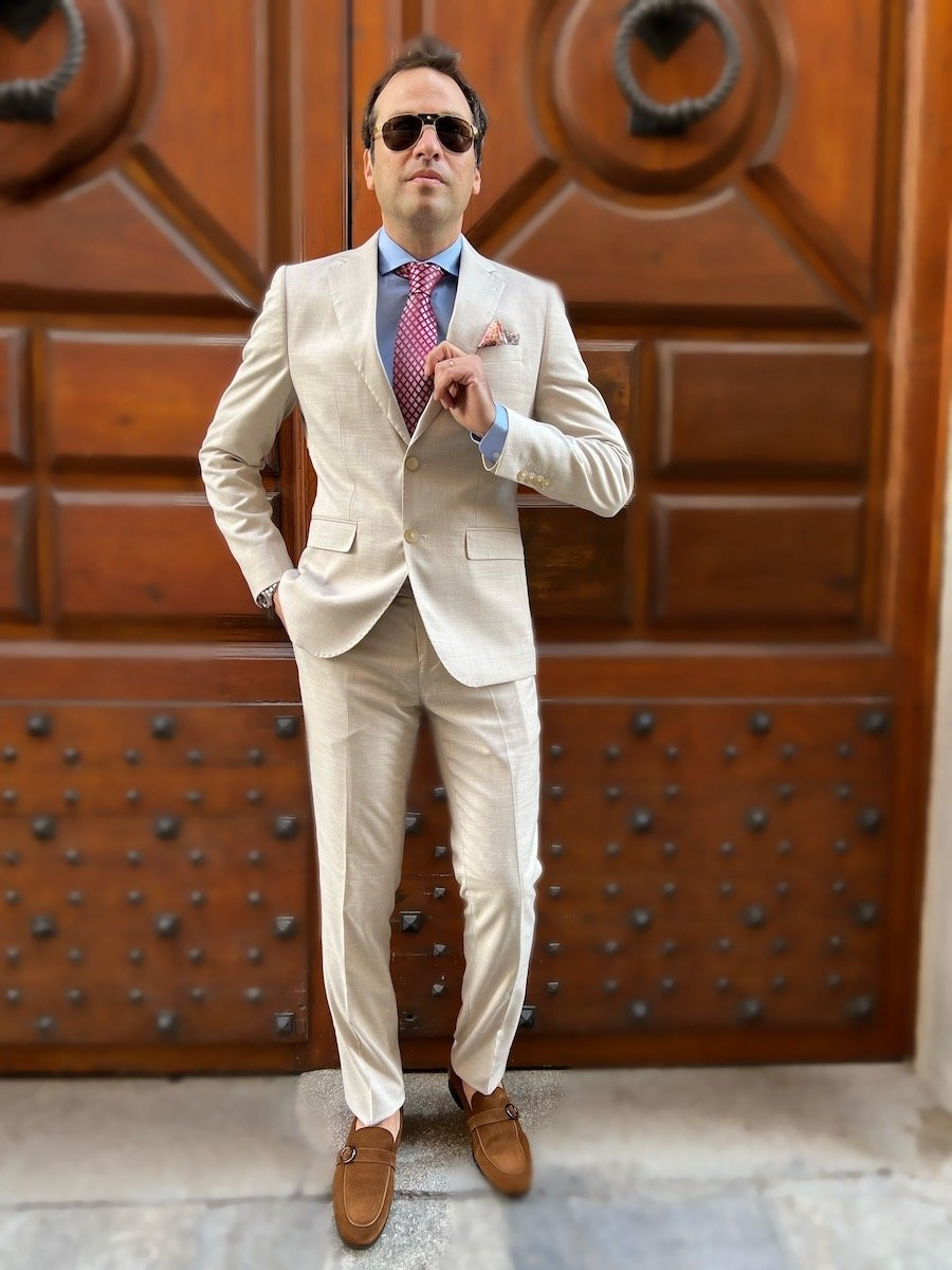 Dress Abito Beige Uomo Lino Abito Matrimonio Country Chic Uomo