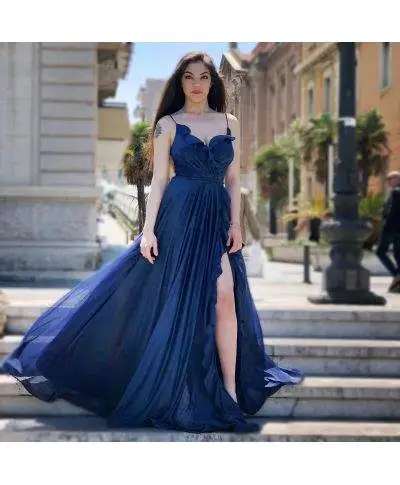 Vestito Lungo Rosa - Blu - Schiena scollata
