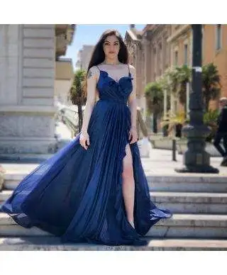 Vestito Lungo Rosa - Blu - Schiena scollata