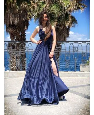 Vestito Lungo Rosa - Blu - Schiena scollata