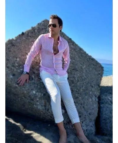 Camicia di lino, Rosa - Collo classico - Key Jey