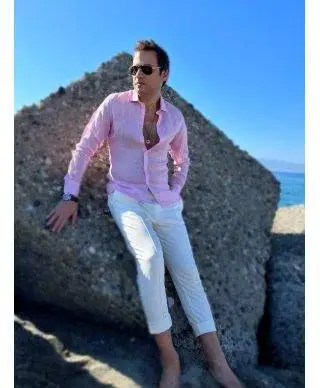 Camicia di lino, Rosa - Collo classico - Key Jey