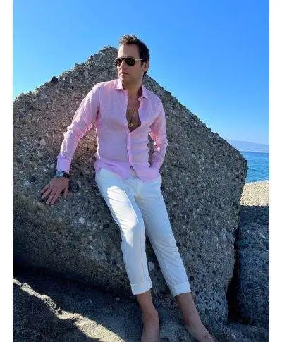 Camicia di lino, Rosa - Collo classico - Key Jey