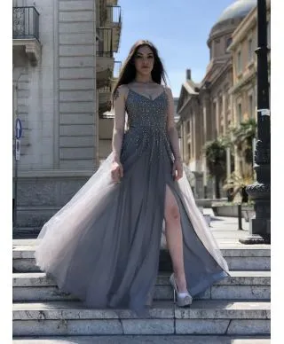 Vestito lungo Argento - Abito Icon strass - ELegante