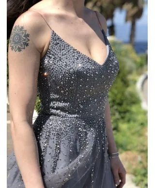 Vestito lungo Argento - Abito Icon strass - ELegante