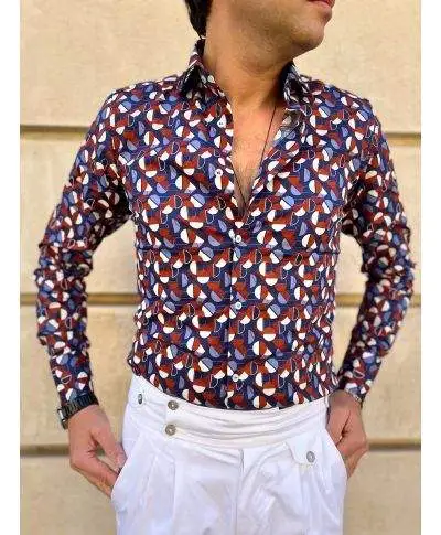Camicia uomo fantasia - Marrone e blu - Paul Martin