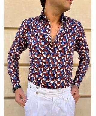 Camicia uomo fantasia - Marrone e blu - Paul Martin