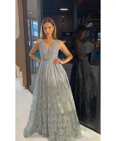 Vestito da cerimonia - Argento - Stile impero - Neve