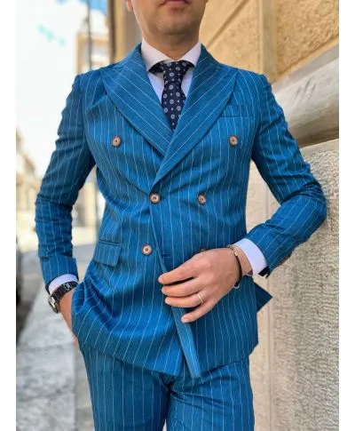 Abito doppiopetto - Gessato - Blu - Huston
