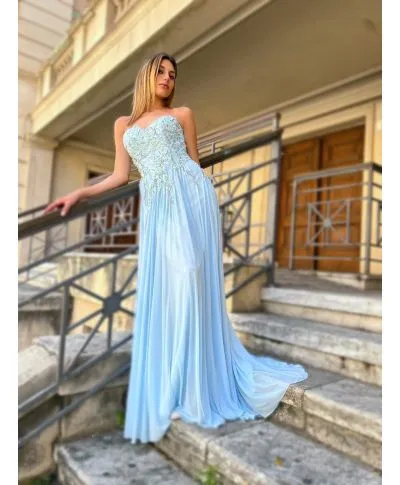Abito da cerimonia - Azzurro - Corpetto decorato - Lana