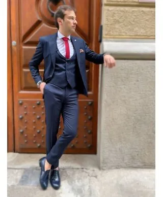 Abito uomo blu - Con gilet doppiopetto - Xavier