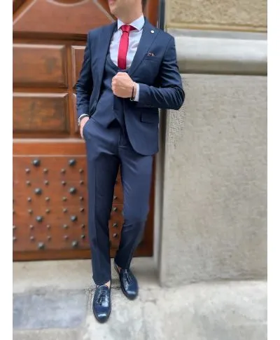 Abito uomo blu - Con gilet doppiopetto - Xavier