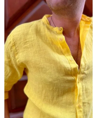 Camicia di lino - Gialla - Collo coreano