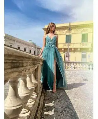 Vestito lungo elegante - In tulle - Verde Tiffany - Lexa