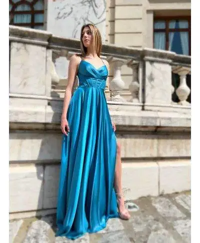 Vestito lungo elegante - Turchese - Malia