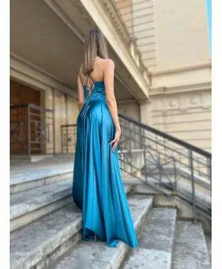 Vestito lungo elegante - Turchese - Malia