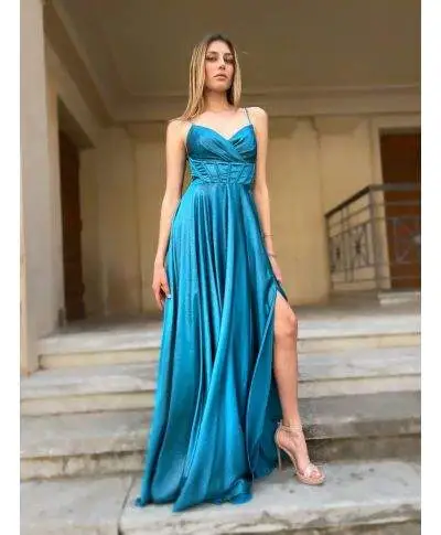Vestito lungo elegante - Turchese - Malia