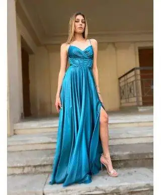 Vestito lungo elegante - Turchese - Malia