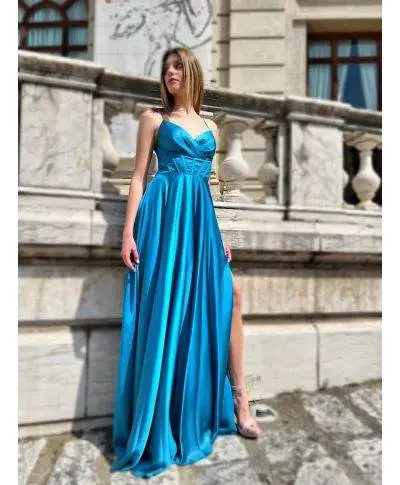 Vestito lungo elegante - Turchese - Malia