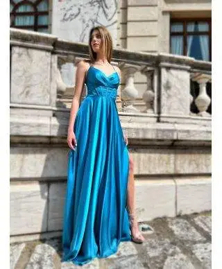 Vestito lungo elegante - Turchese - Malia