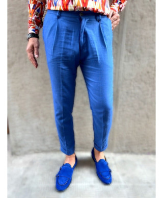 Pantaloni uomo di lino - Blu - Nik