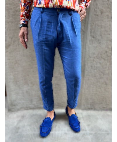 Pantaloni uomo di lino - Blu - Nik