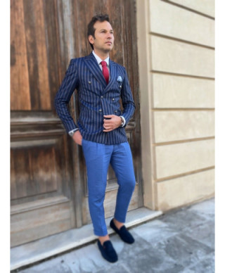 Pantaloni uomo di lino - Blu - Nik