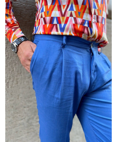 Pantaloni uomo di lino - Blu - Nik